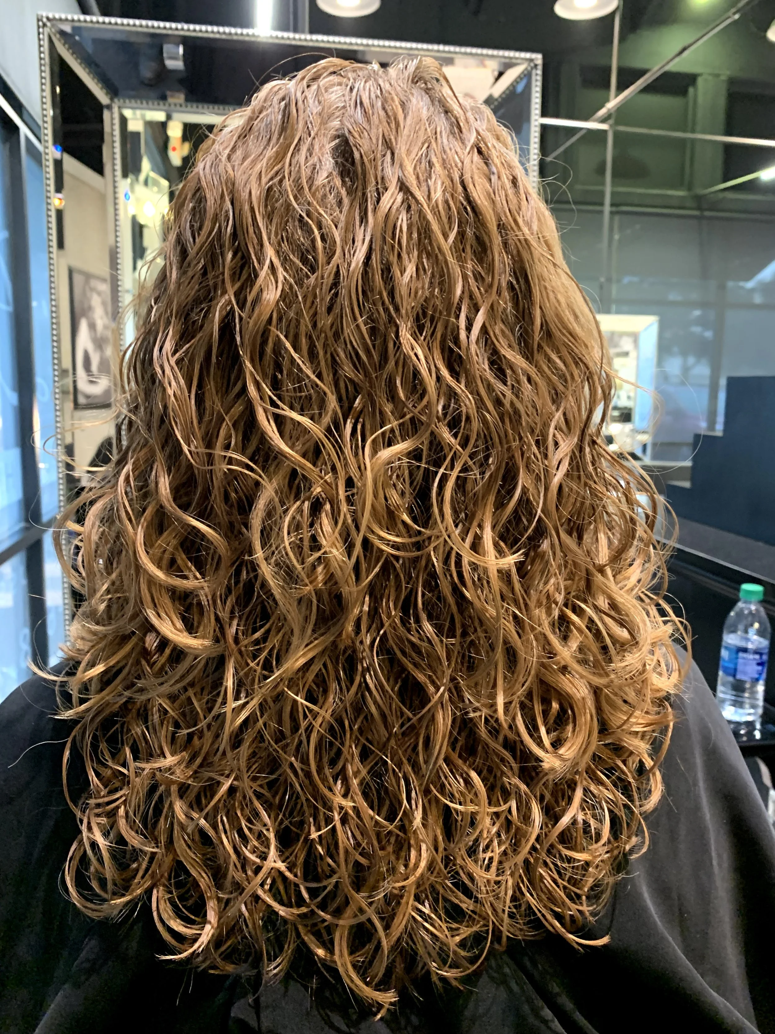 Curly cut with warm tone and clean curl separation for long layered curls