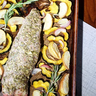 Garlic and Herb Pork with Roasted Acorn Squash and Apples One Pan Dish