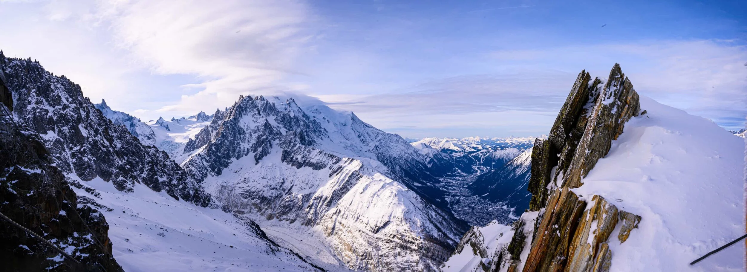 Top of Argentinére looking down over Chamonix in January 2020.