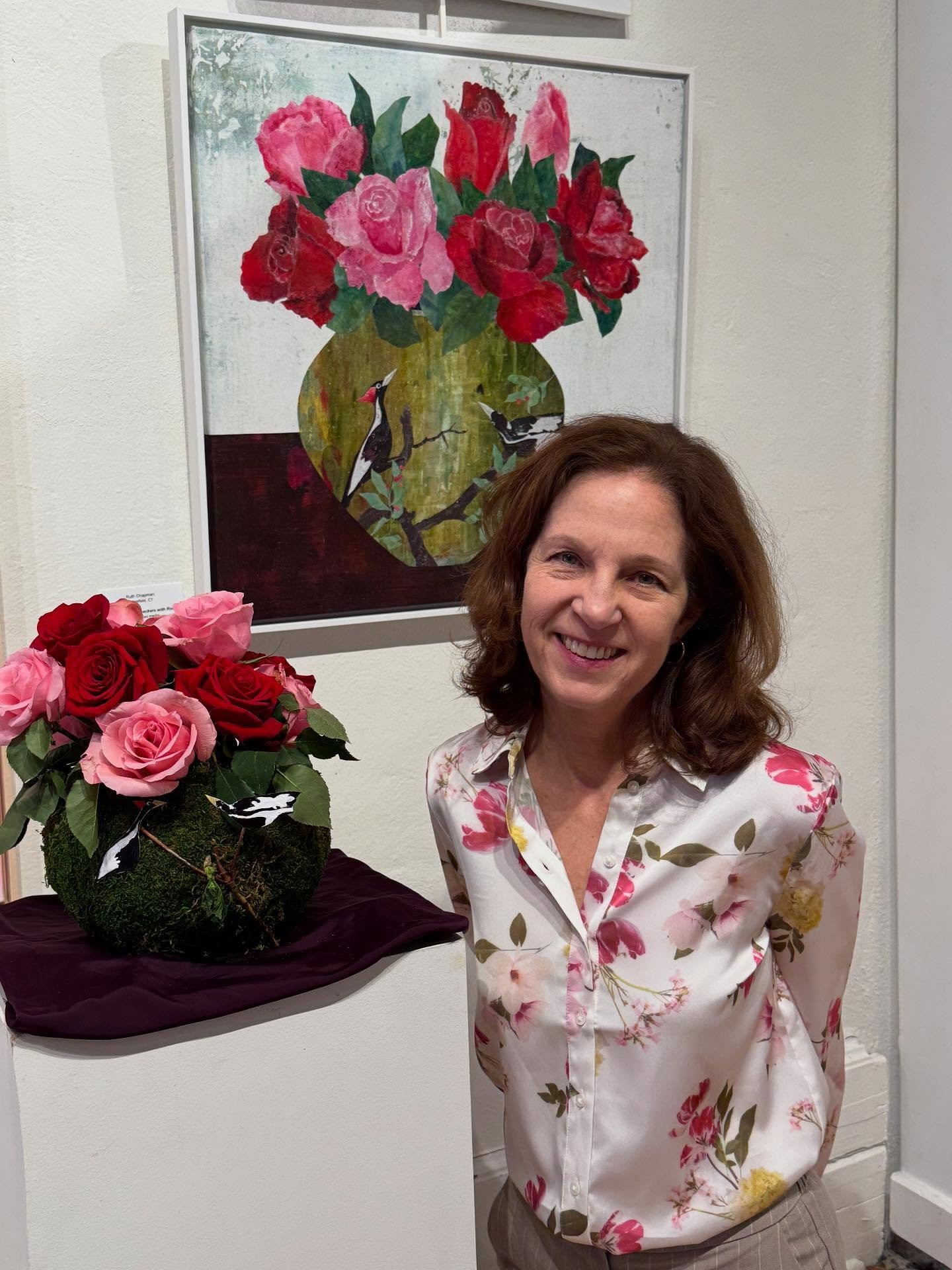 Blown away by the gorgeous flowers created by @newcanaangardenclub for artworks in @carriagebarnartscenter Spring Fever exhibit! Honored to have two of my collages in the show and one selected for flowers. This is a great show if you&rsquo;re local a