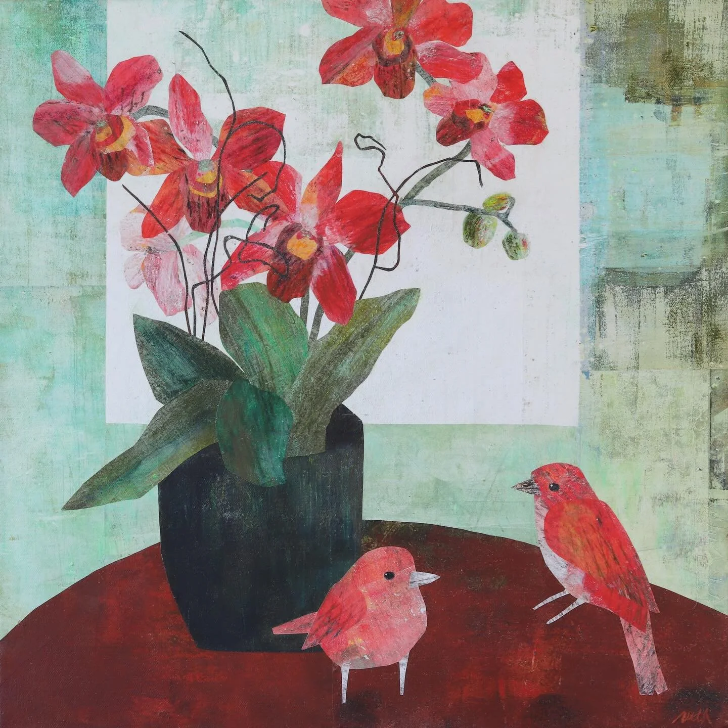 New art! ❤️💚 As I worked on this piece, I looked at and thought about the orchids gifted to me from family and friends&mdash;during both times of loss and joy. Kept in a (sometimes) sunny window, they&rsquo;re especially welcome on winter&rsquo;s gr