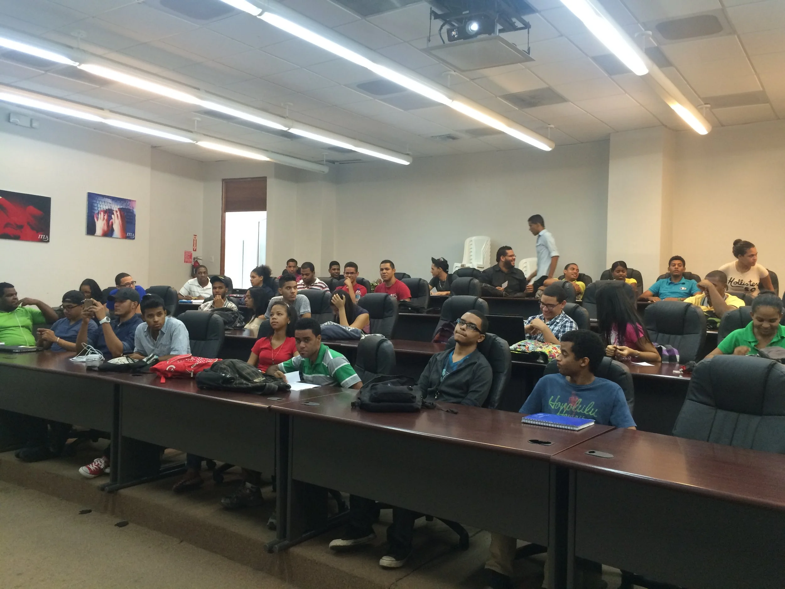 ITLA students about to watch SlingShot (subtitled in Spanish) in the Dominican Republic.