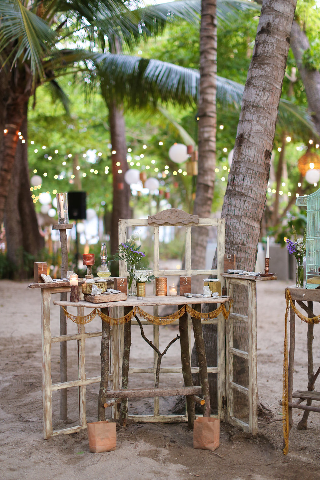 Rustic display table decor for Costa Rica beach wedding in Santa Teresa