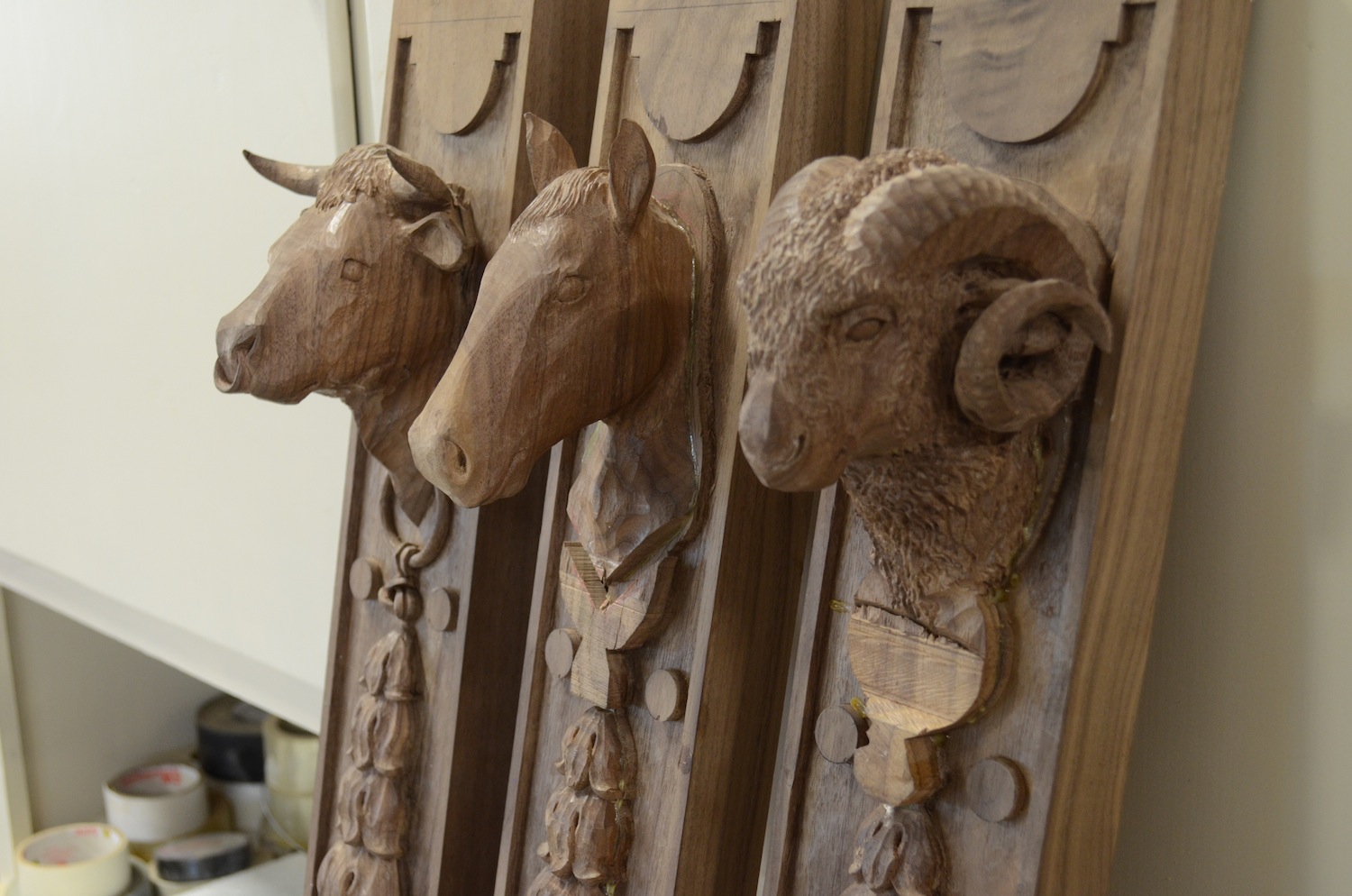   The heads nearing completion.&nbsp; Note the ring under the bull's neck.  