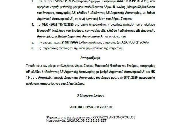 Δημοτικός Αστυνομικός στον Δήμο Σκύρου 