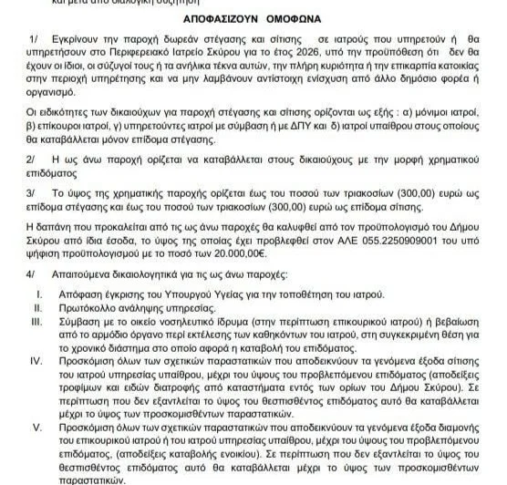 600€ μηνιαία κ.α. σε γιατρούς από τον Δήμο Σκύρου 