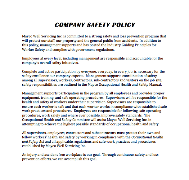 Company Safety Policy