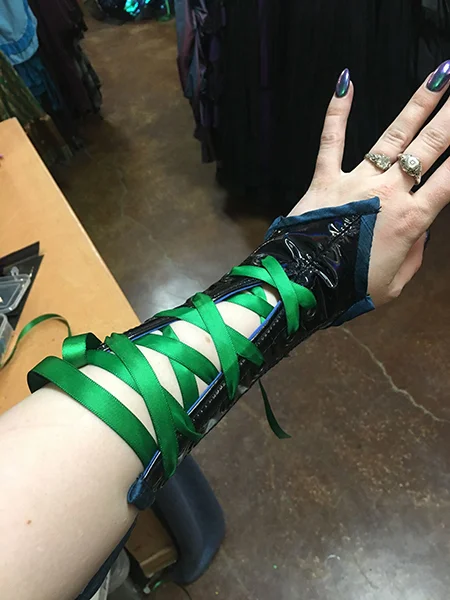 I took no pictures of my process of failure, so please enjoy this finished bracer!