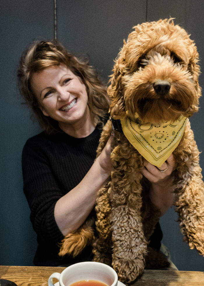 Singer Kathleen MacIness with her dog Martha