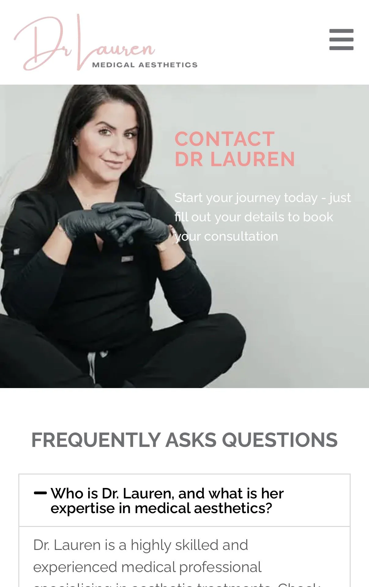 Dr Lauren website, contact page