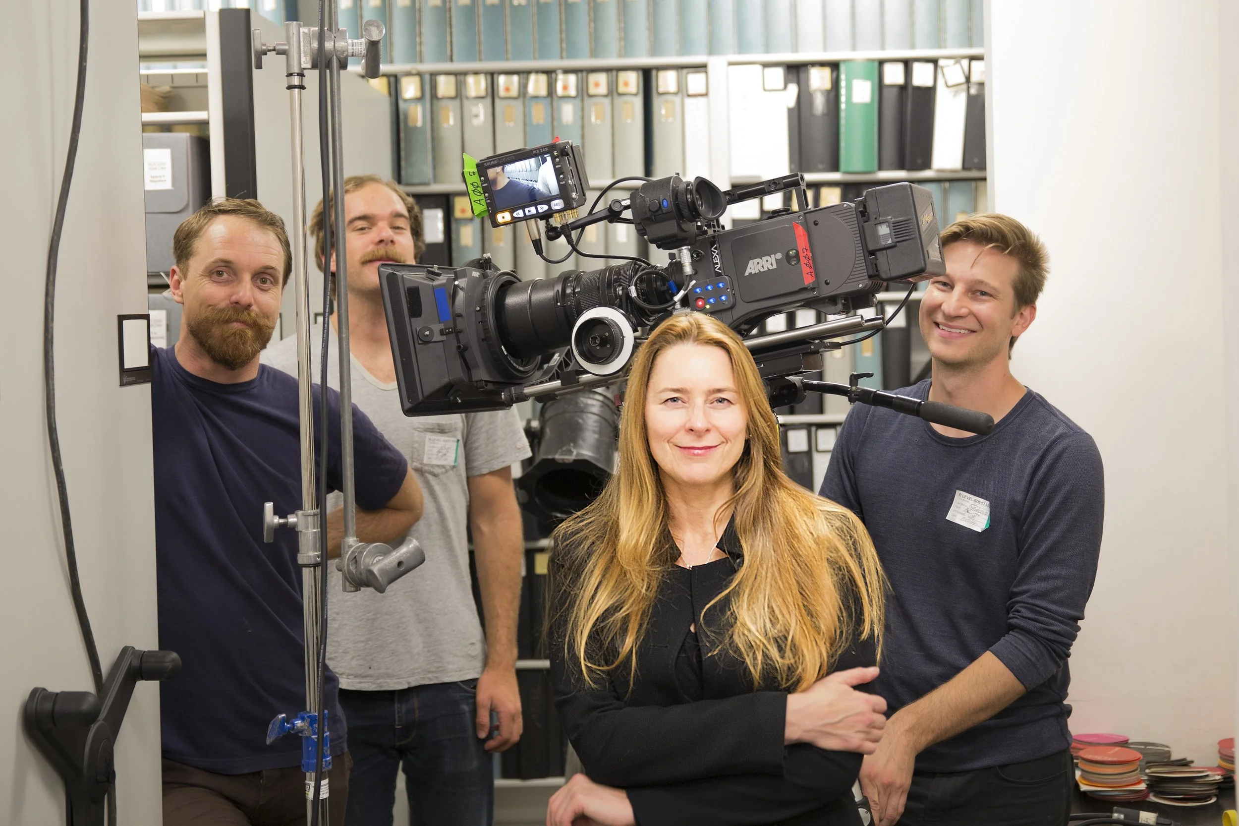 Producer Allison McGourty and film crew in the Sony Archives ©2017 Lo-Max Records Ltd.