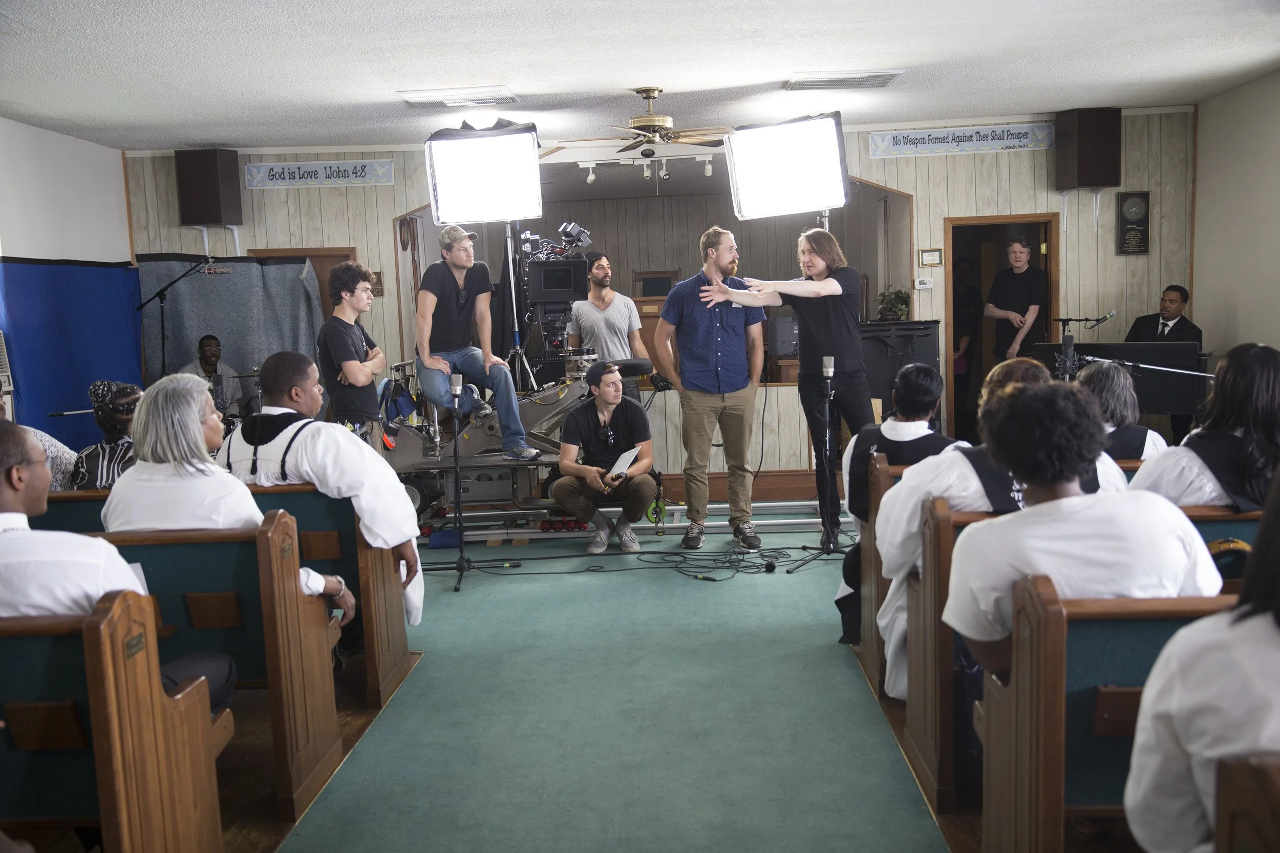 Director Bernard MacMahon filming the Triumph Church Choir in Cheraw, SC ©2017 Lo-Max Records Ltd.