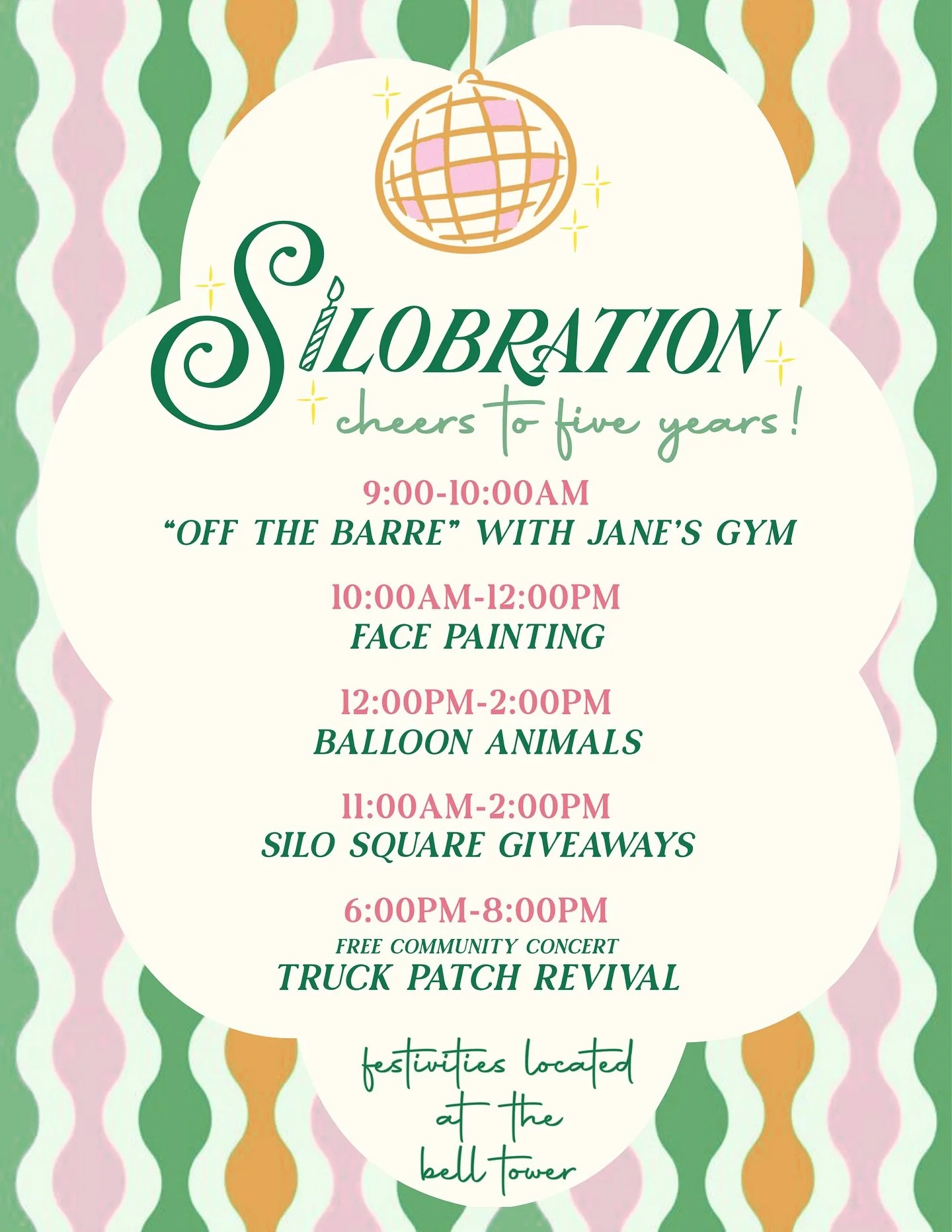TODAY'S THE DAY! 🎉🤠🛍️🍾

Join us for a FULL day of festivities &amp; fun as our way to say &quot;THANK YOU&quot; for the past 5 years! Find us at the bell tower kicking off the day with an Off-The-Barre class; mid-day family friendly activities; g