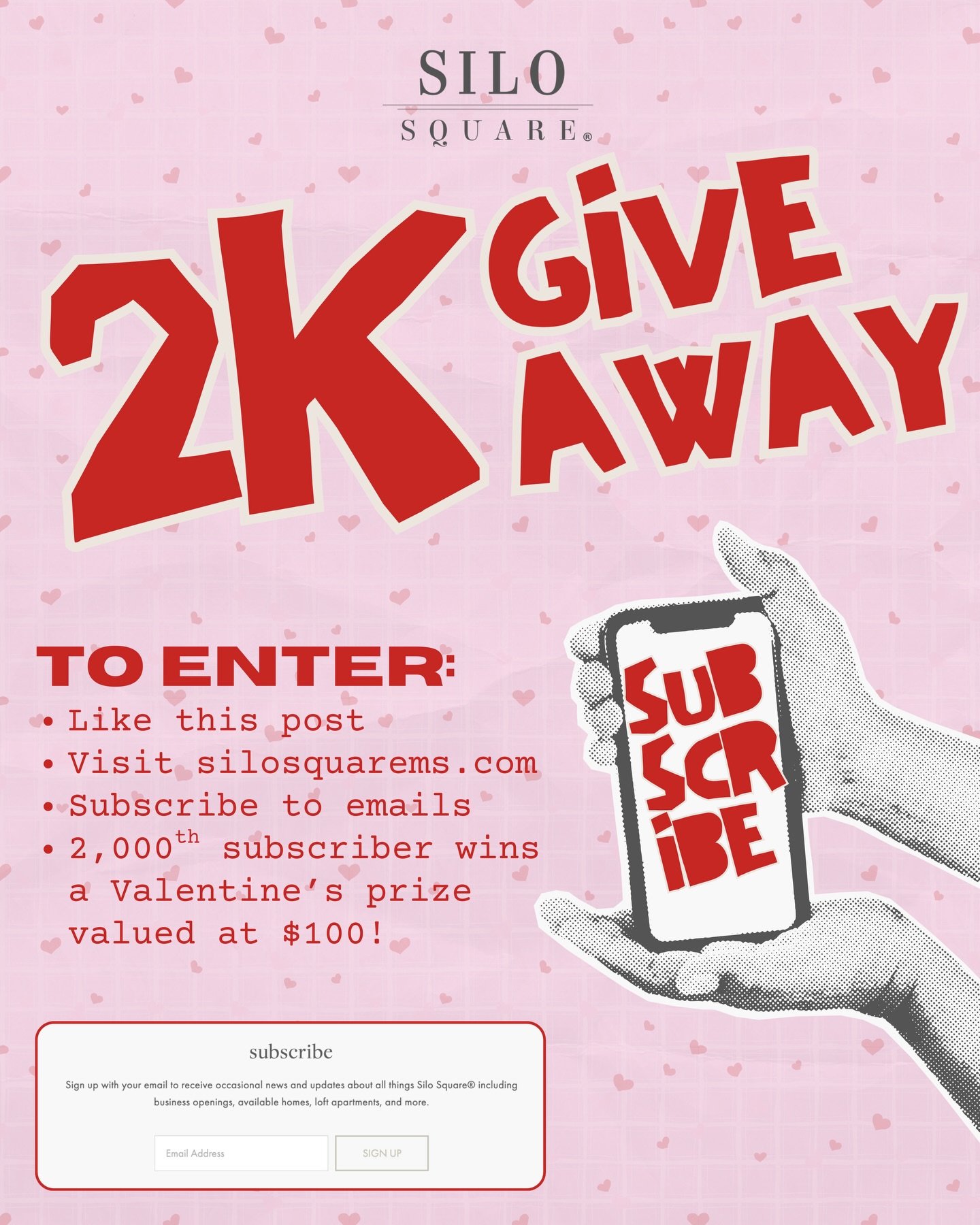 2K GIVEAWAY 👏🏻

If you didn&rsquo;t already know, you can subscribe to be the first to know about all things Silo Square&mdash;event announcements, new business announcements, sales, &amp; more! 

We are SO close to 2,000 subscribers and we figured