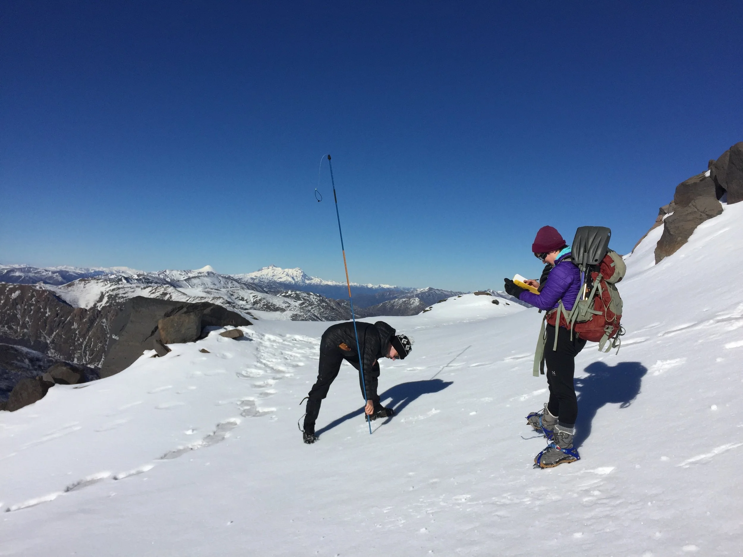 Identifying a suitable snow pit site.