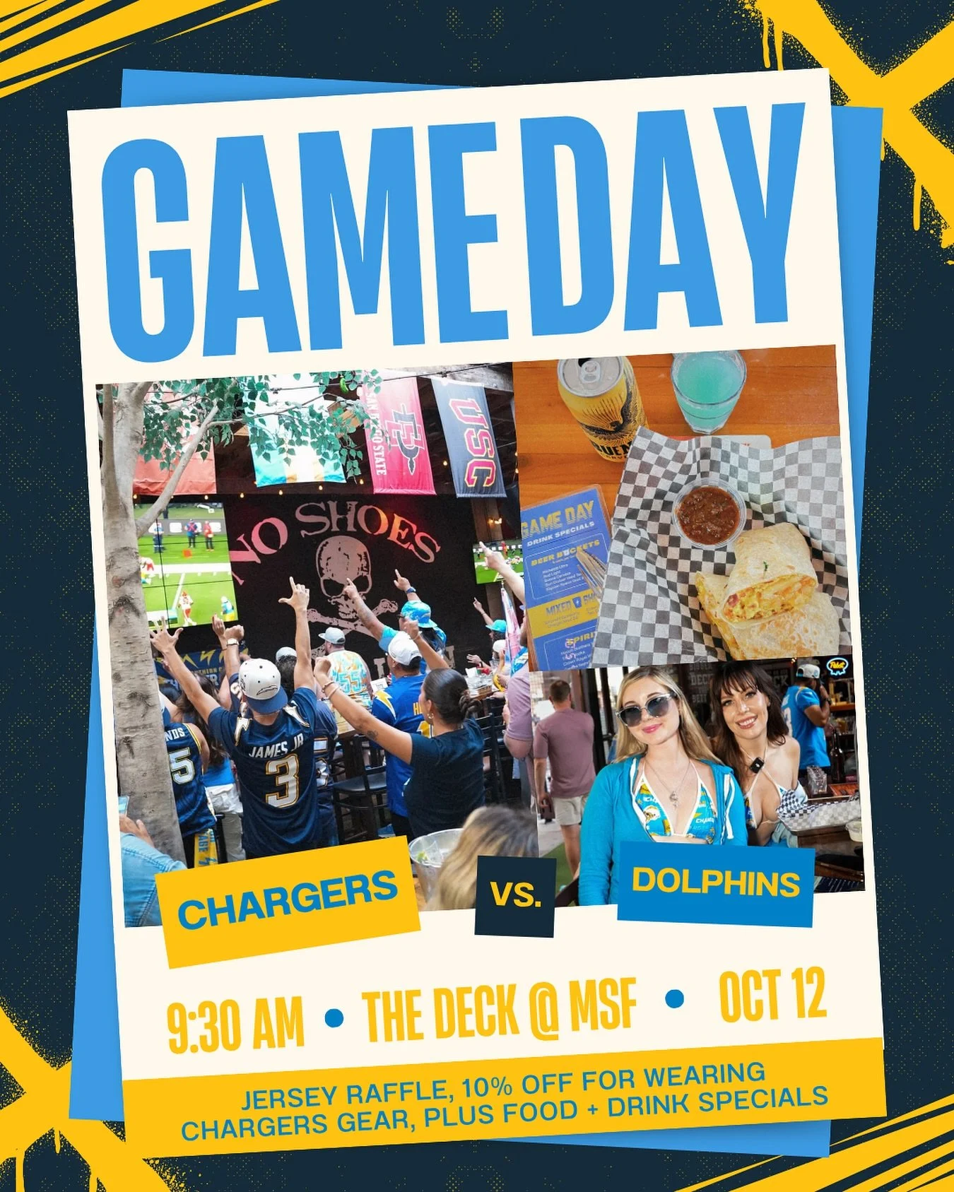 It&rsquo;s our favorite day of the week! 🏈 We&rsquo;re charged up for the Chargers vs. Dolphins Watch Party! Doors open at 9:30 AM! ⚡
