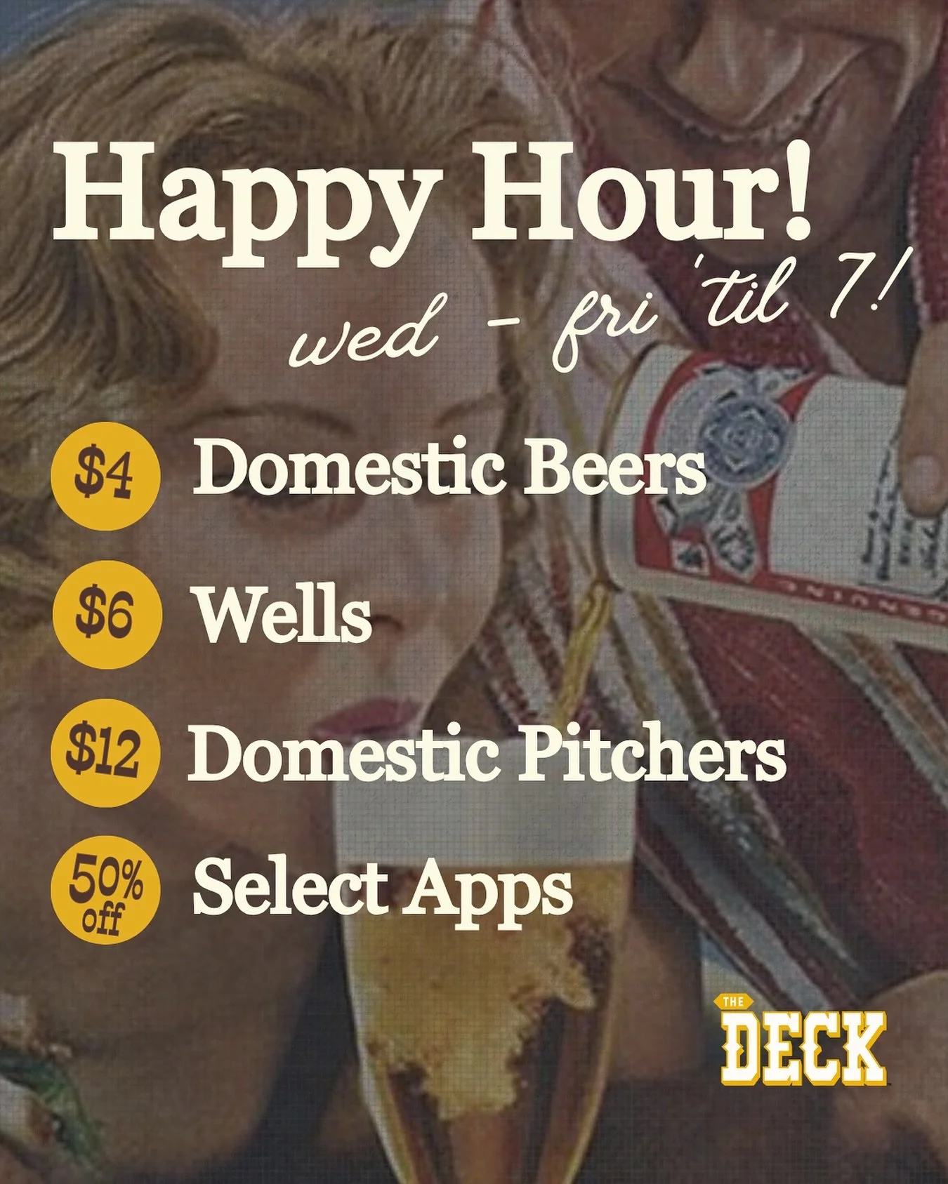 Consider this your sign to clock out early ;) Happy hour at The Deck starts now 😌🍸