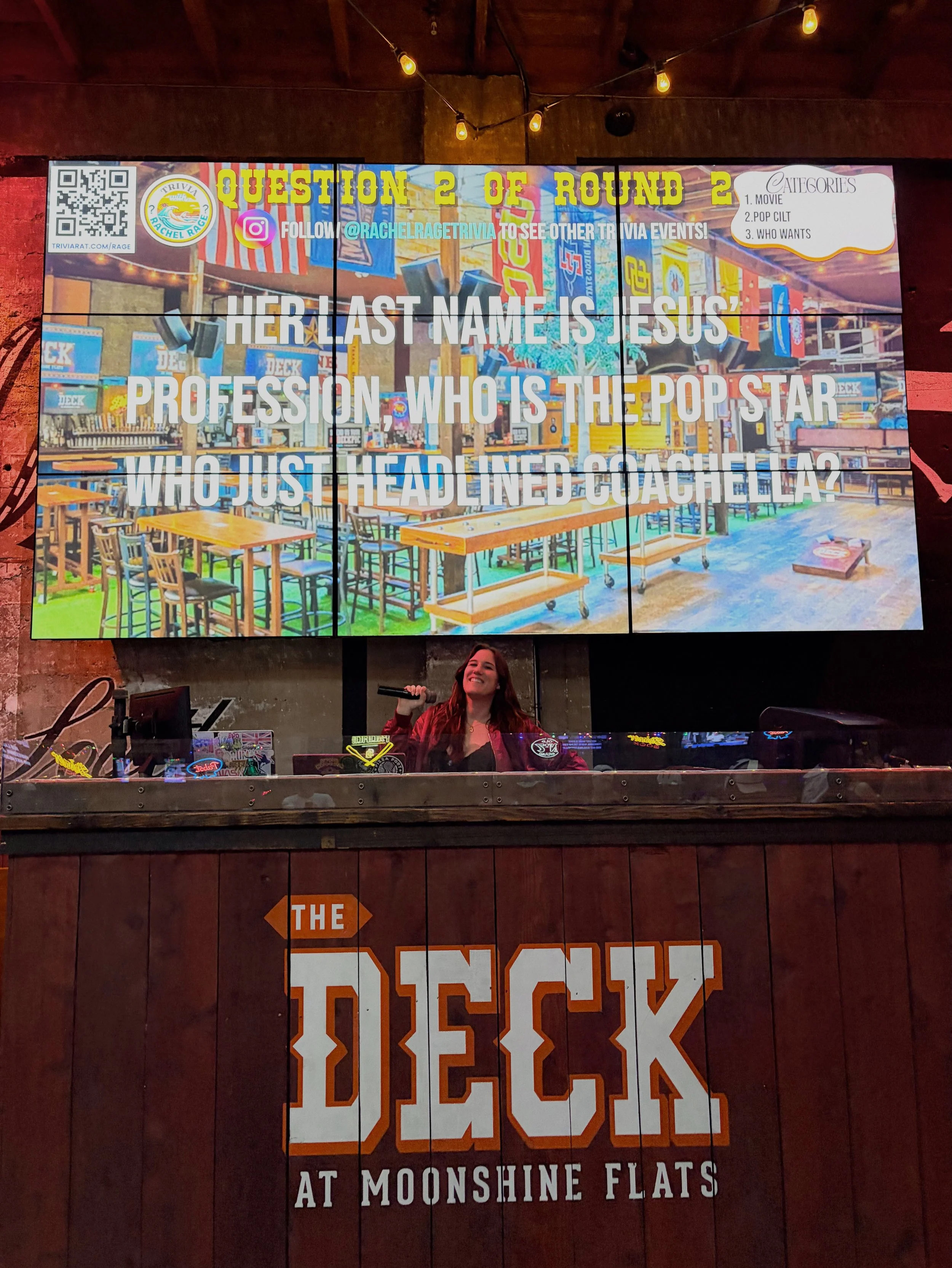 Your Wednesday win starts tonight at 7PM. 🧠⁉️🌟 Grab your smart friends for trivia at The Deck with @rachelragetrivia. Win prizes, sip on happy hour specials &amp; show off your flip cup skills!