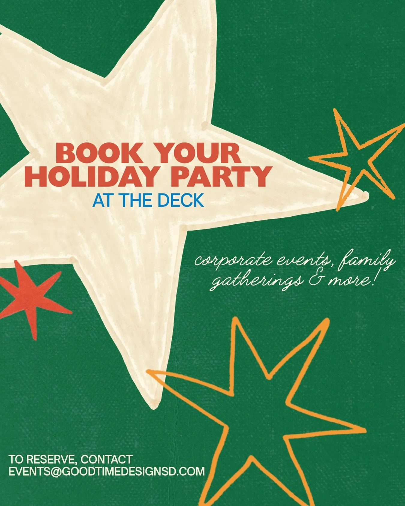 Hosting a holiday party? Let&rsquo;s DECK it out!⭐️ Book by 10/15 and you&rsquo;ll receive a complimentary DJ for your event.
📩 events@goodtimedesignsd.com
