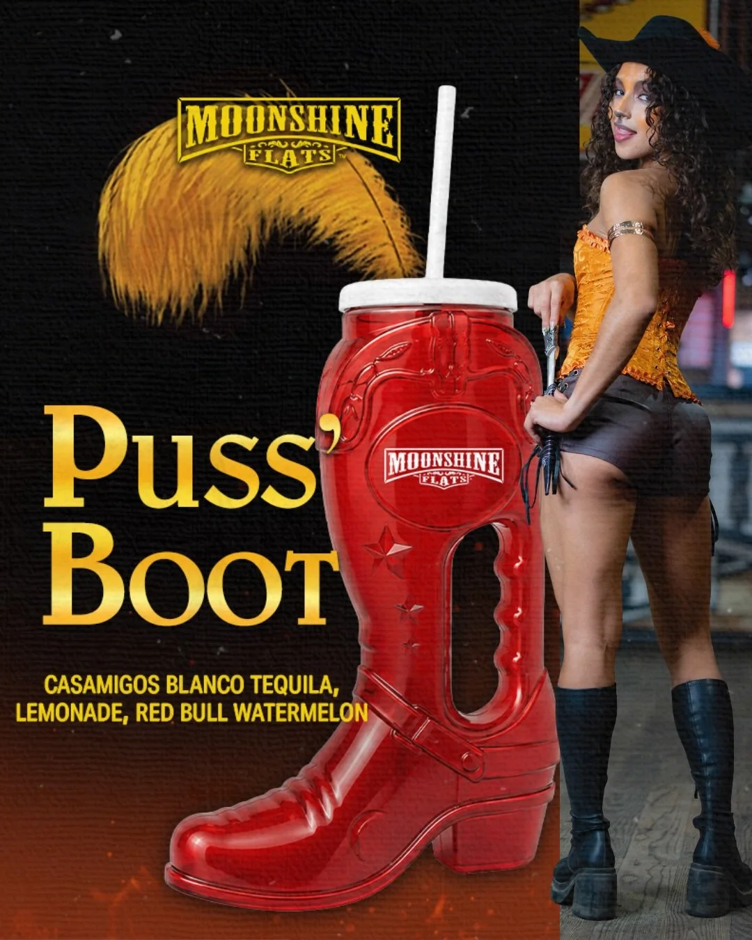 These boots were made for drinkin&rsquo; 👢🧡 Get your paws on our Puss&rsquo; Boot cocktail &amp; keep the boot!