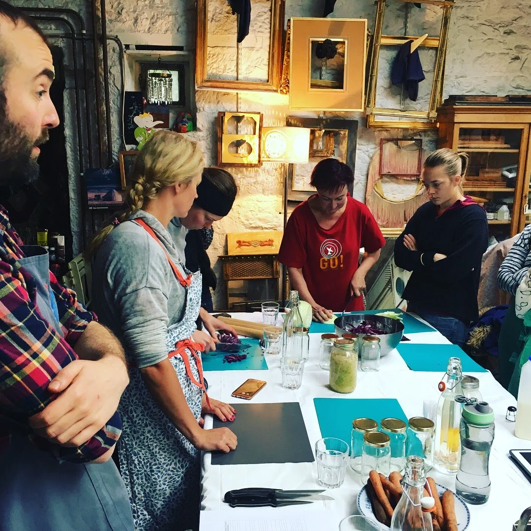 Will Bain leads a session in simple fermented veg prep. 