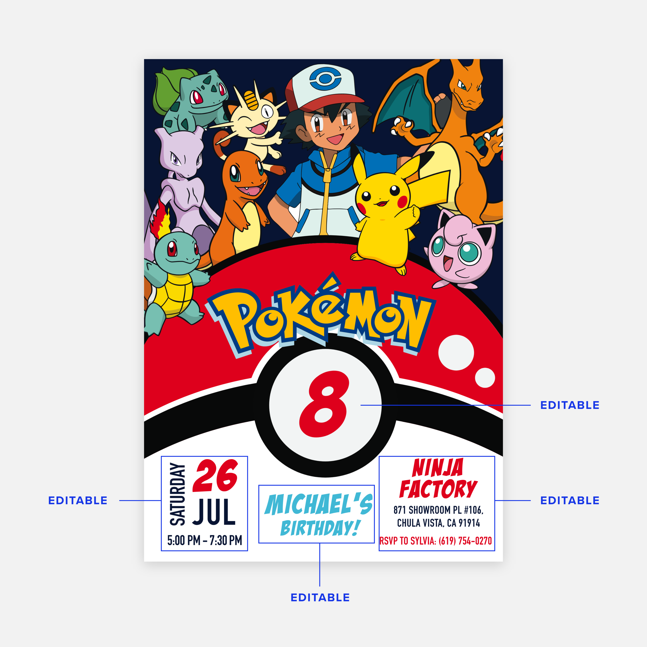 Pokemon Invitation - Digital Download  Means of Lines