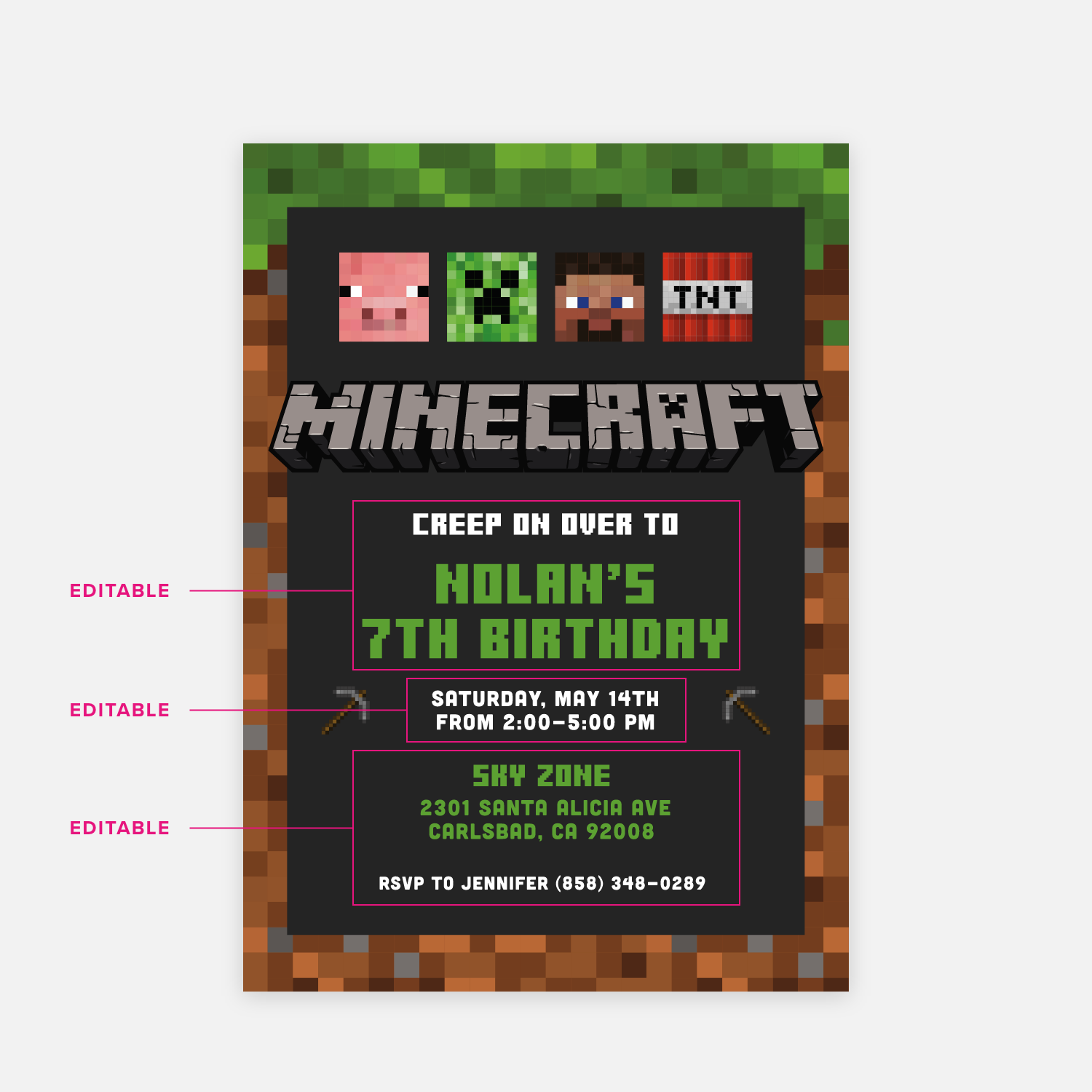 Minecraft Invitation - Digital Download — Means of Lines