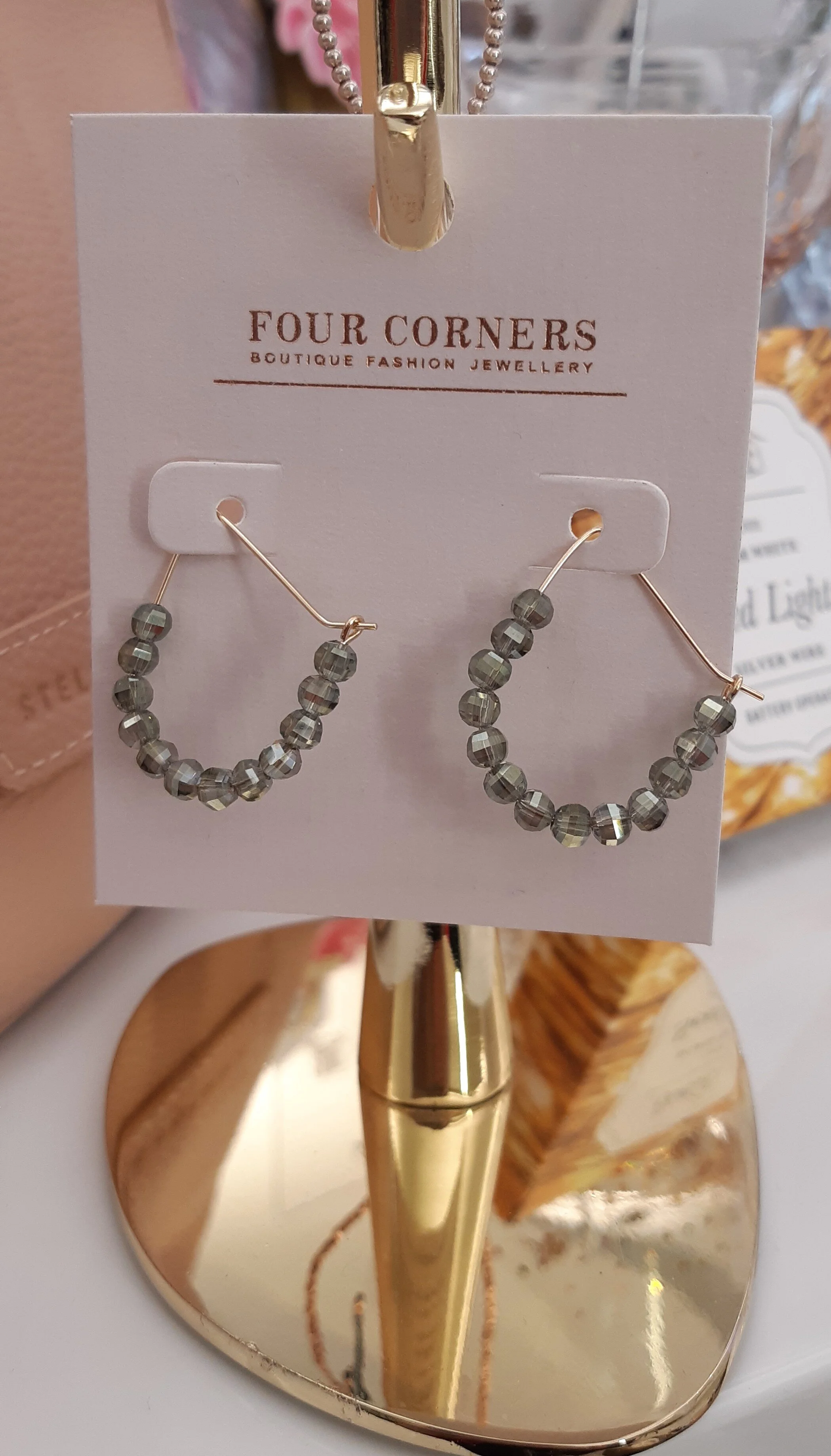 Four Corners Green Beaded Half Hoop Earrings