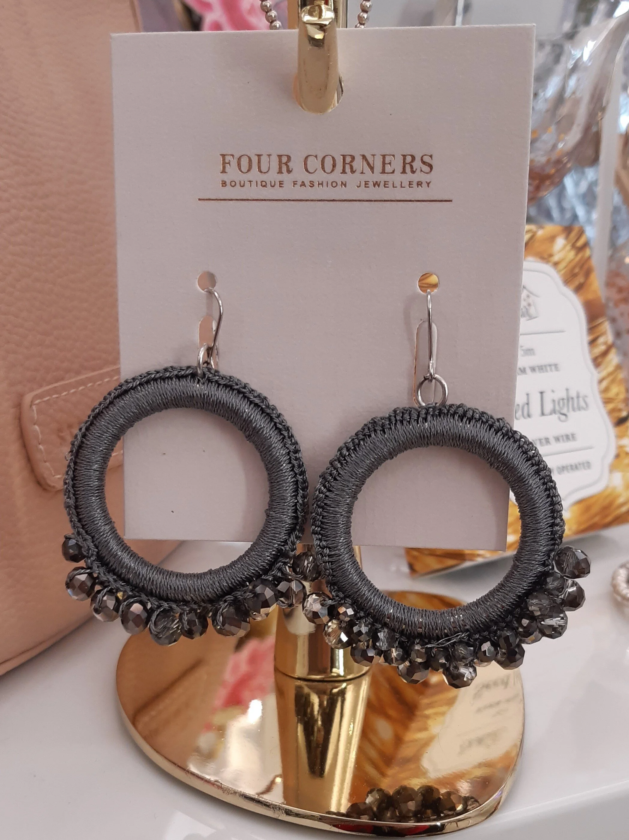 Four Corners Grey Hoop Crystal Earrings 