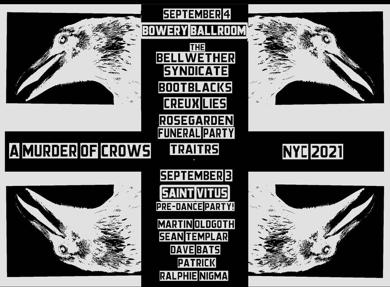 Hey NY! It&rsquo;s been over 1 1/2 years since our last live show and we are ready to dance in the dark with you all

Tickets on sale now 

🖤🕺🖤

 #amurderofcrows2021 #newyork #redpartynyc #boweryballroom #postpunk #wavepop #goth