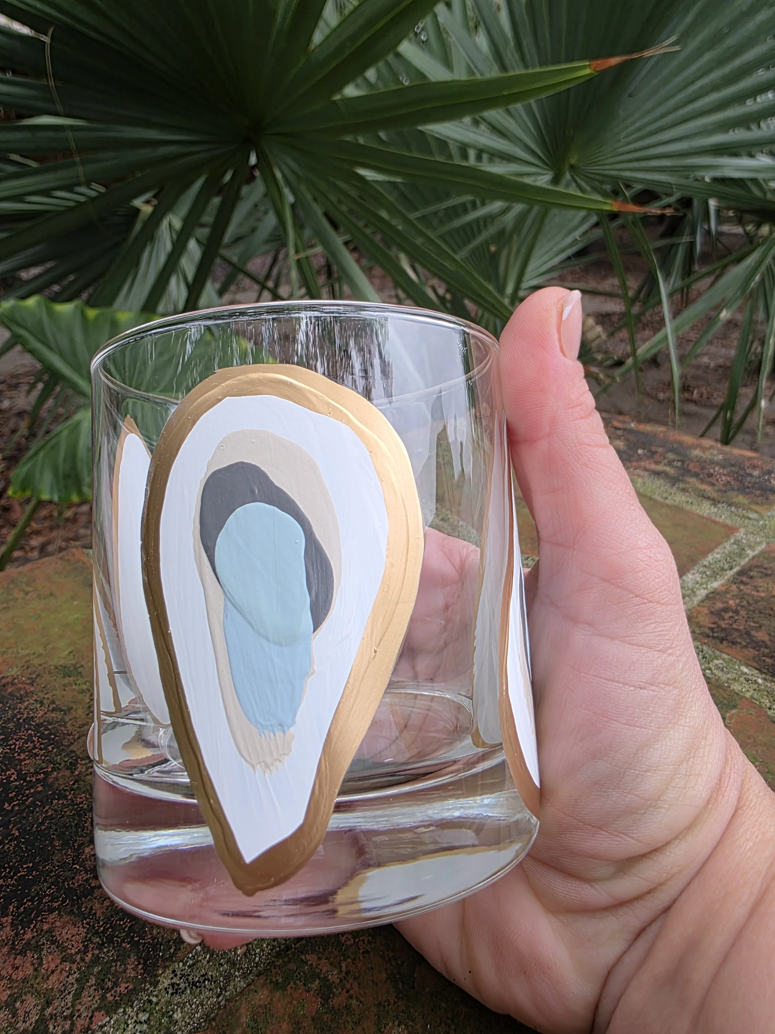 Hand Painted Oyster Rocks Cocktail Glass - Beach Sand