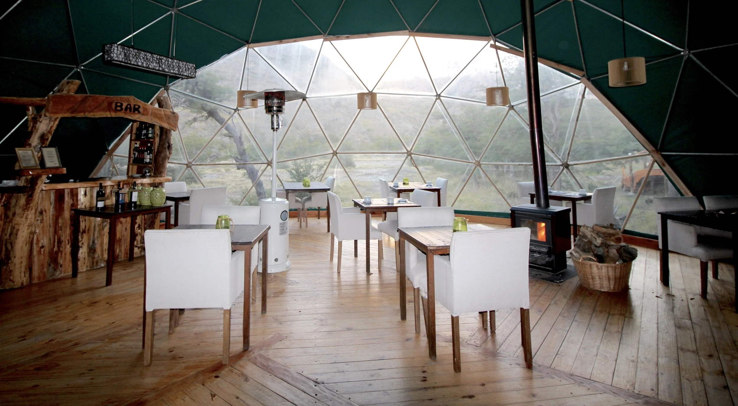 Bar + Dining Area. View of mountains is incredible (but the camera wasn't picking them up). Boxed lunches were offered for any long days of hiking / backpacking. 