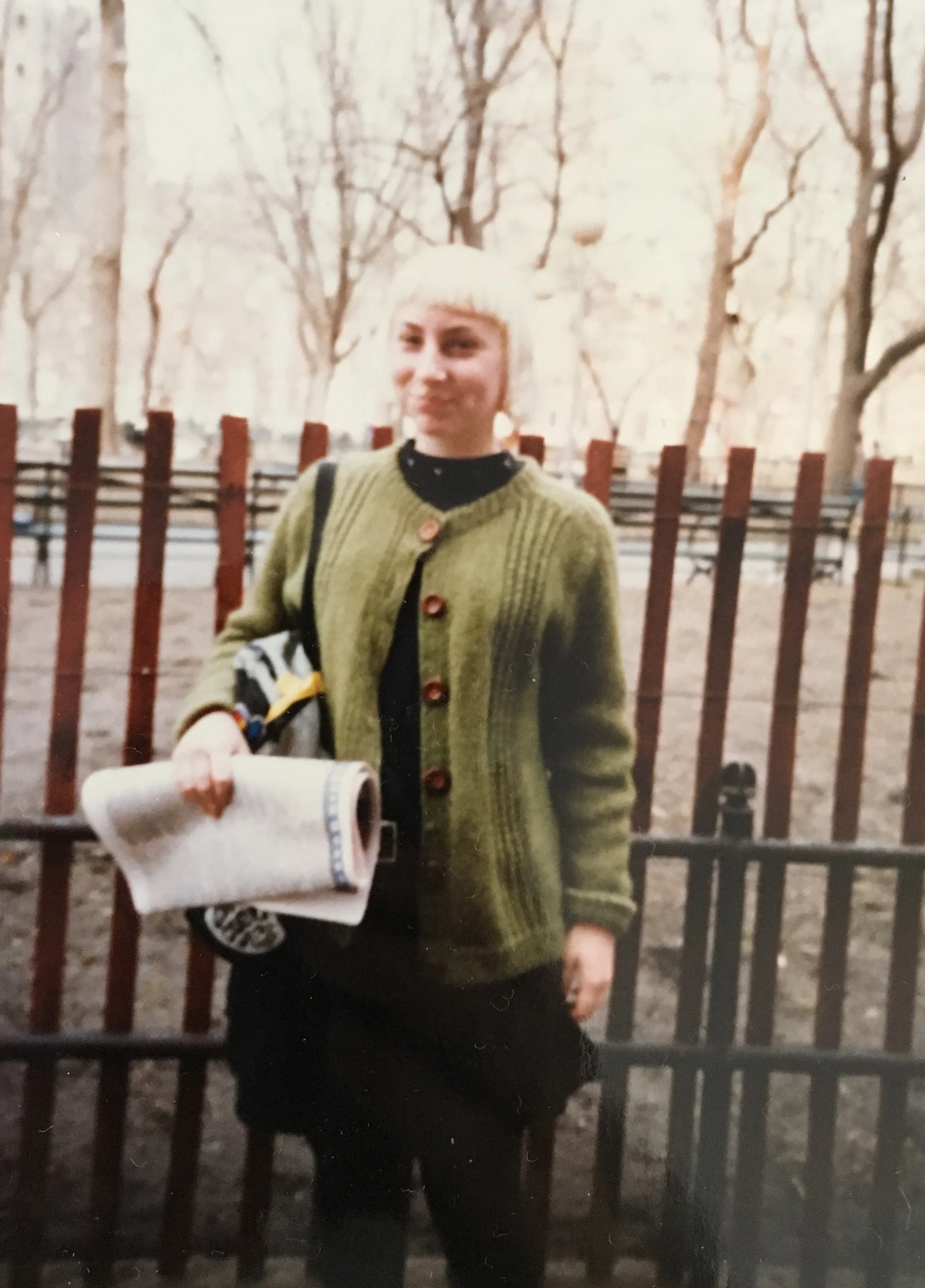 The designer (and the cardigan) in 1987