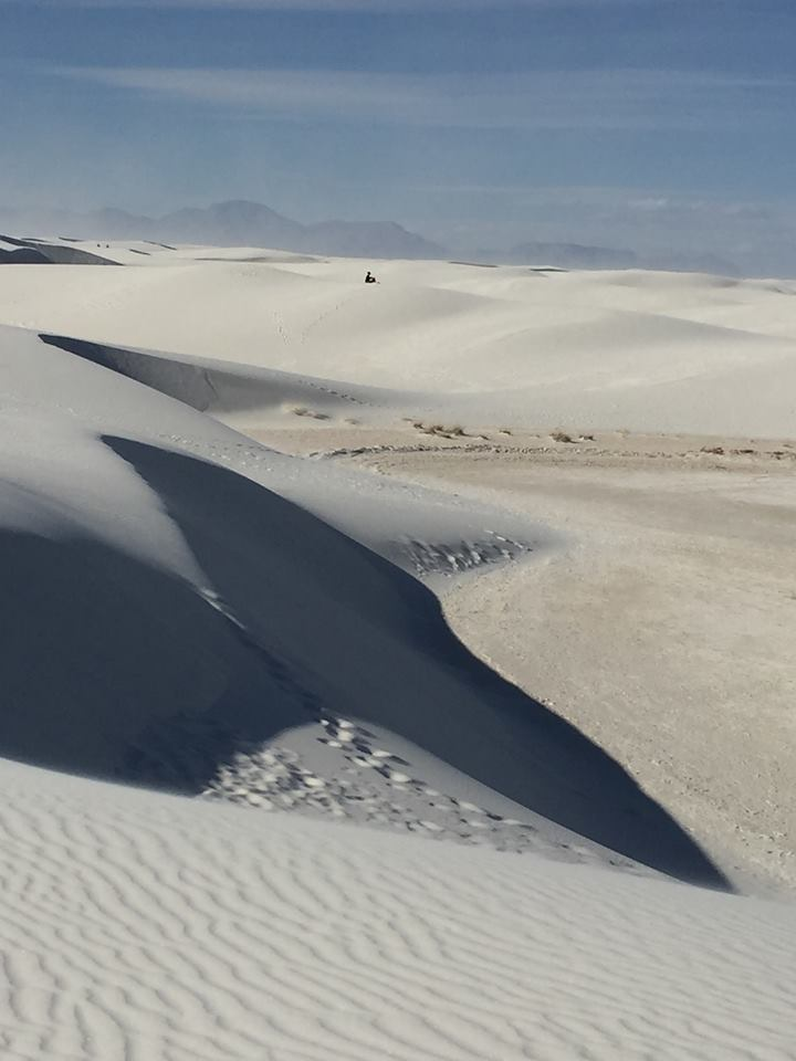 Kim at White Sands National Monument. She’s that dot. photo: Diane Bourget