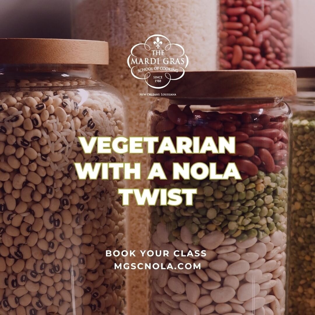 Vegetarian with a Nola twist! Our unique class reimagines local favorites for a plant-based palate. Discover the depth of Gumbo Z&rsquo;Herbes, the delight of Corn Maque Choux, and indulge in Pecan Praline Bread Pudding. A feast for your senses! 
#Ve