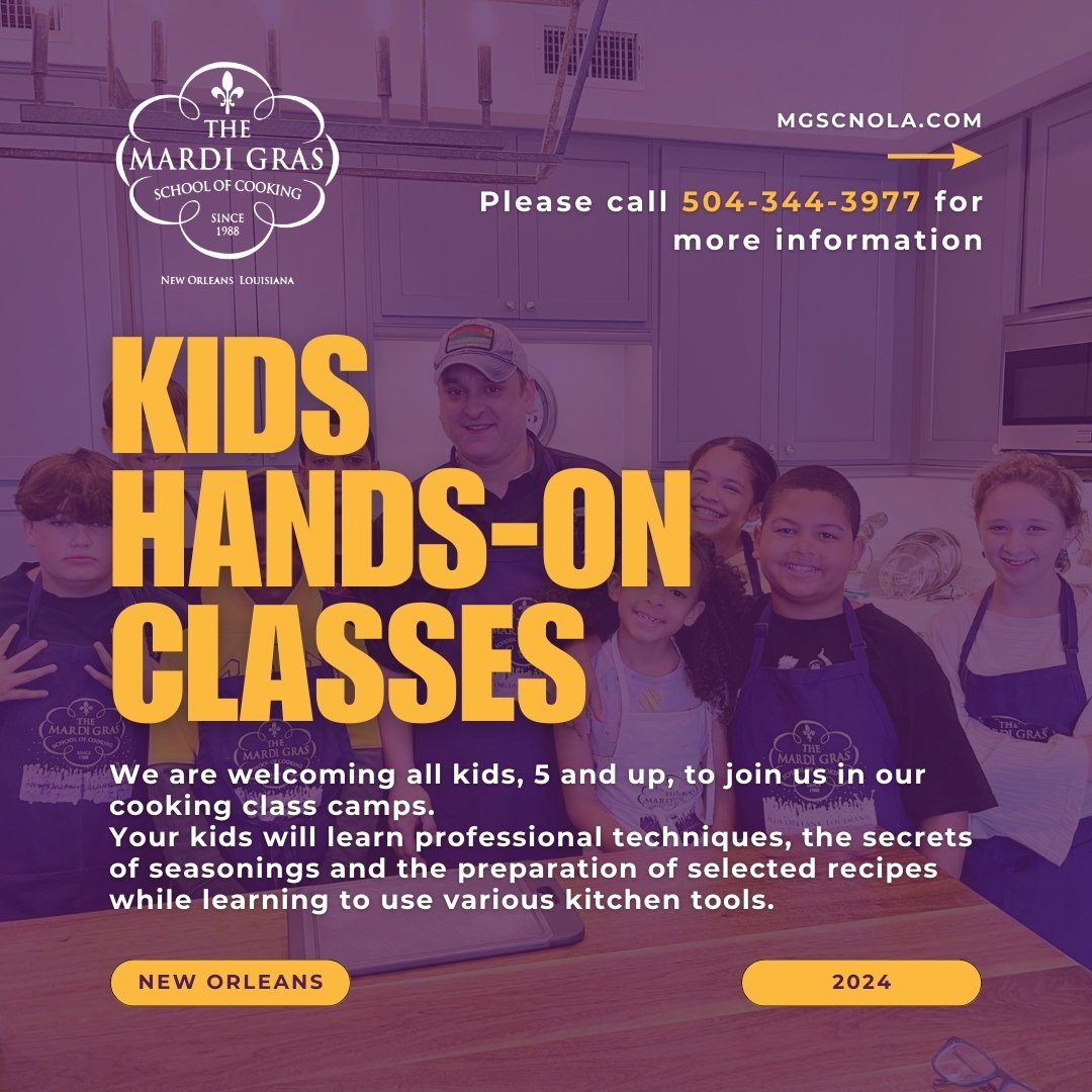 Embark on a culinary adventure where your children can discover the joy of New Orleans cooking. Our hands-on classes are tailored for young chefs of all skill levels, from novice to advanced, ensuring a fun and educational experience.

To help us cre