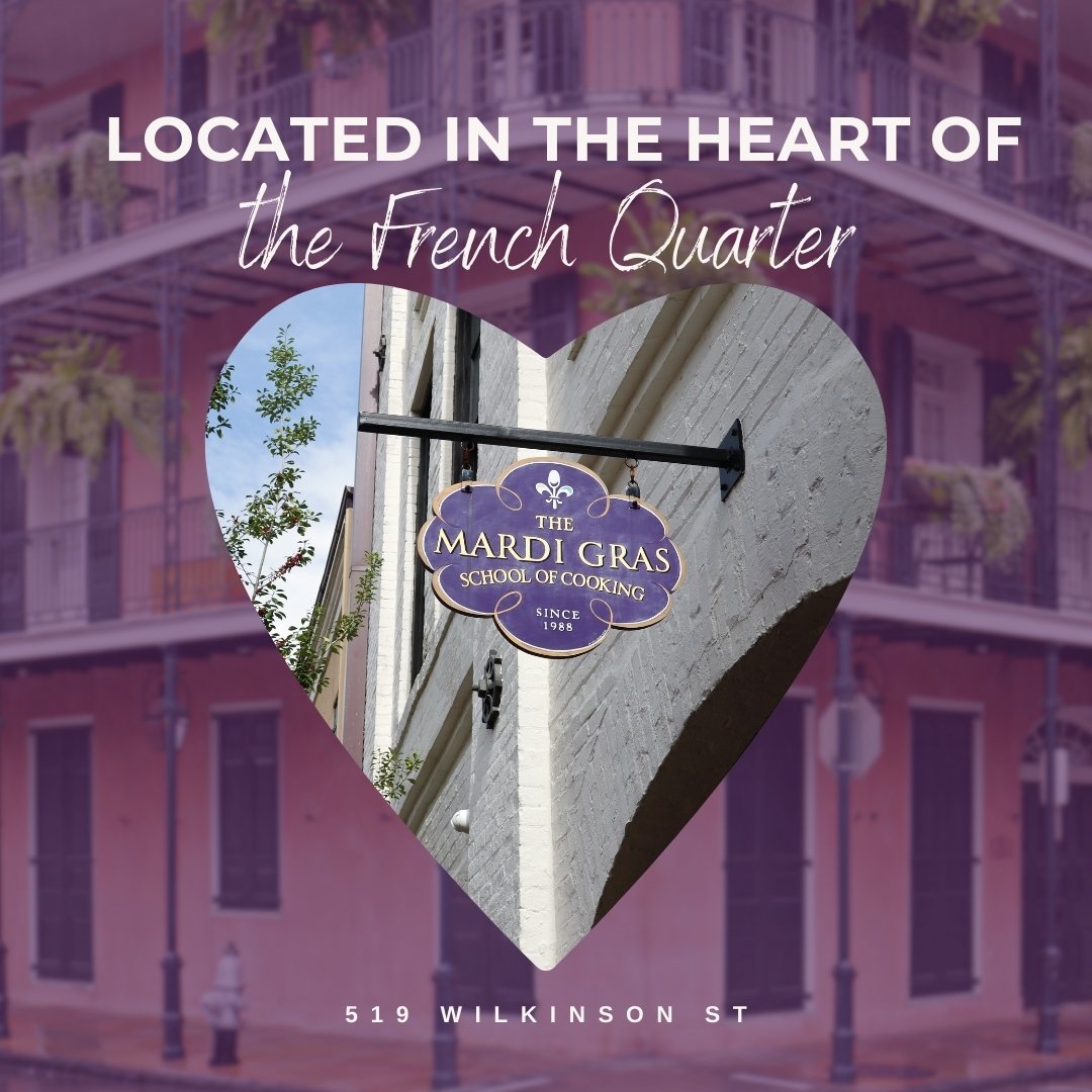 Experience the charm of New Orleans at The Mardi Gras School of Cooking, right in the heart of the French Quarter. Your culinary adventure awaits! 
#FrenchQuarterFlavor #NOLACookingClass