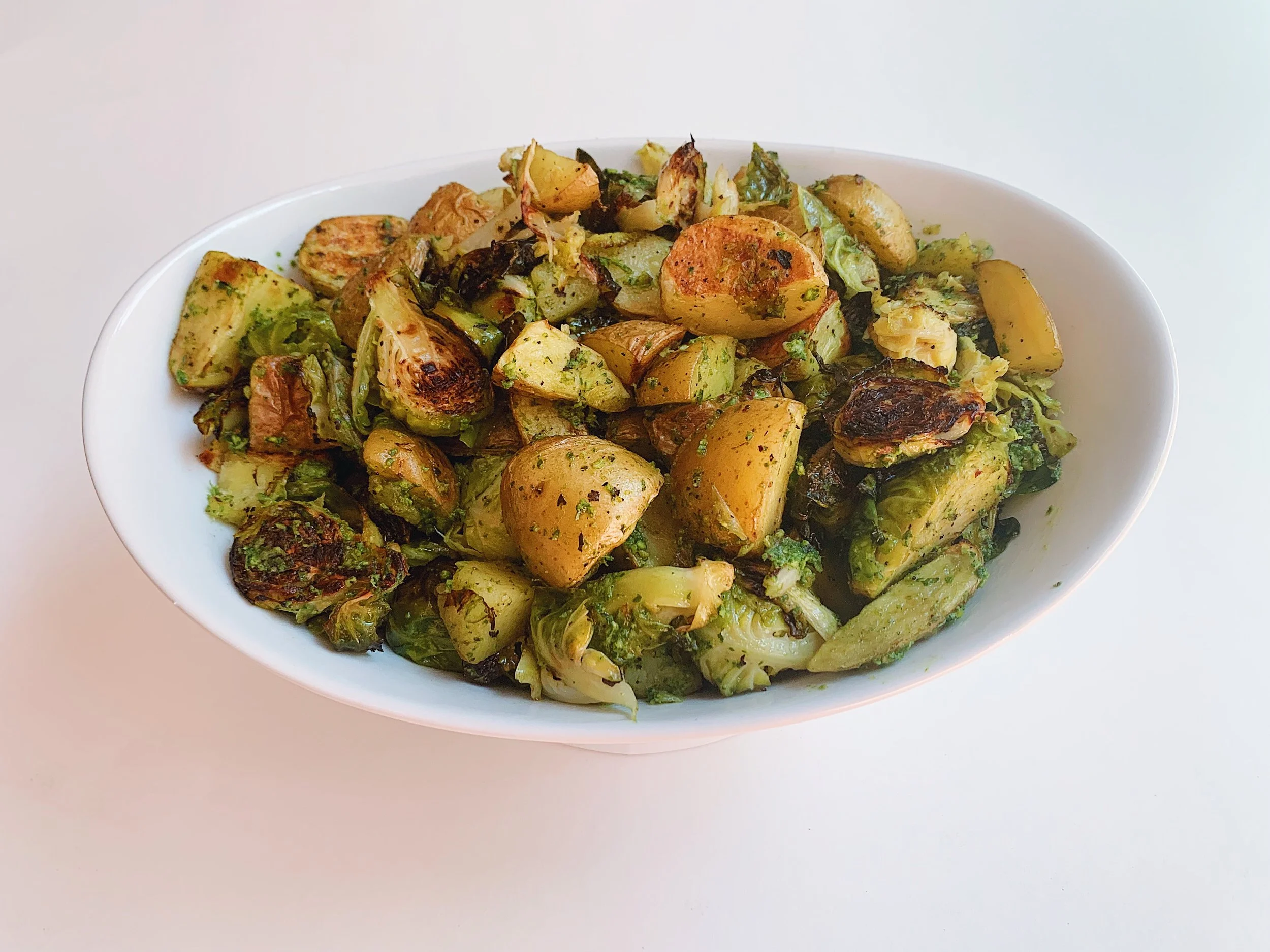 Pesto Potatoes &amp; Brussels Sprouts