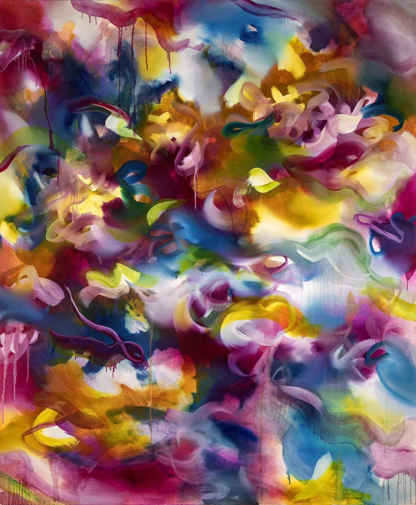 Tryna fit six feet of painting onto six inches of screen.

Peace of Mind
72&rdquo; x 60&rdquo;
oil on canvas