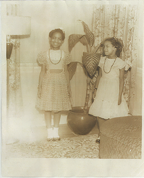 Avel Gordly and Faye Marie Burch in Gordly-Burch family home, 4511 N. Williams Ave in Portland, Oregon, age 10 and age 8, Gordly-Burch Family Archive.