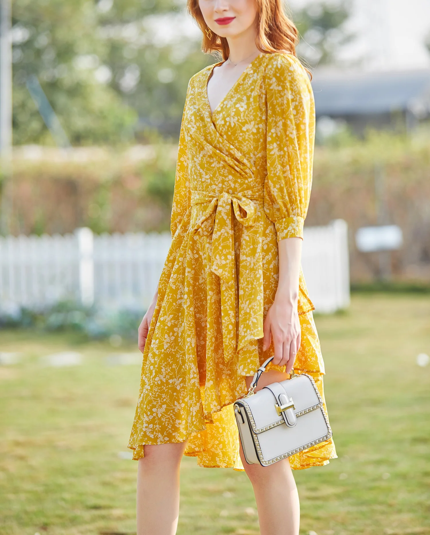 Floral Asymmetrical Yellow Dress Cassidy Spaghetti Strap