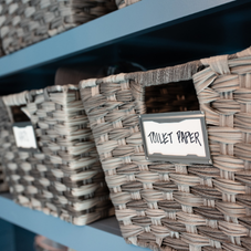 Organized Mudroom with labeled baskets