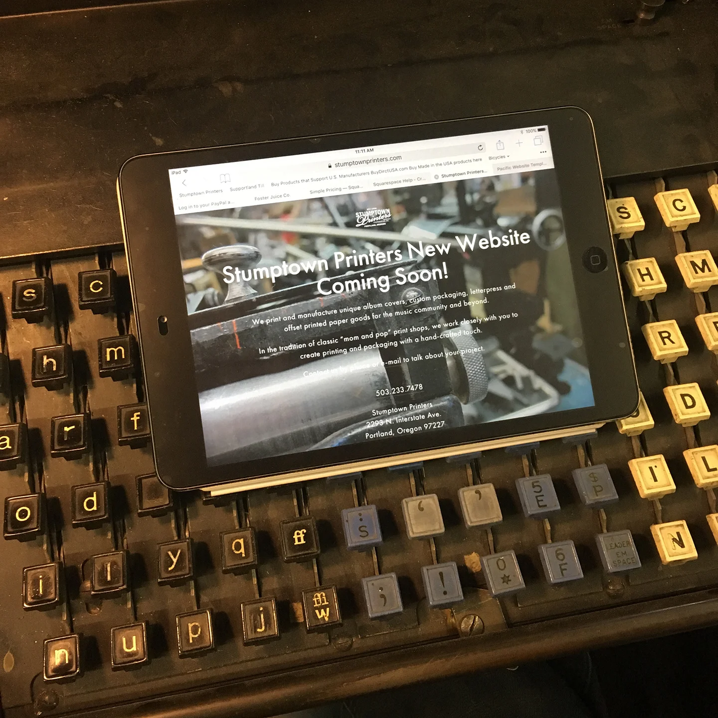 Stumptown Printers Website on Linotype Keyboard.jpg