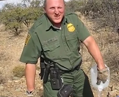 NEUROPEON BORDER PATROL HAPPILY DUMPS OUT WATER VOLUNTEERS LEFT OUT FOR MIGRANTS IN THE DESERT SO THEY MIGHT DIE OF THIRST.