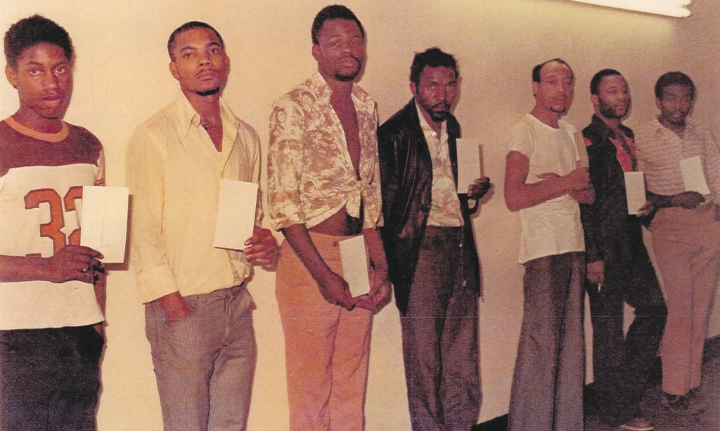 Ray Finch’s [middle] original police lineup from 1976 after his arrest.