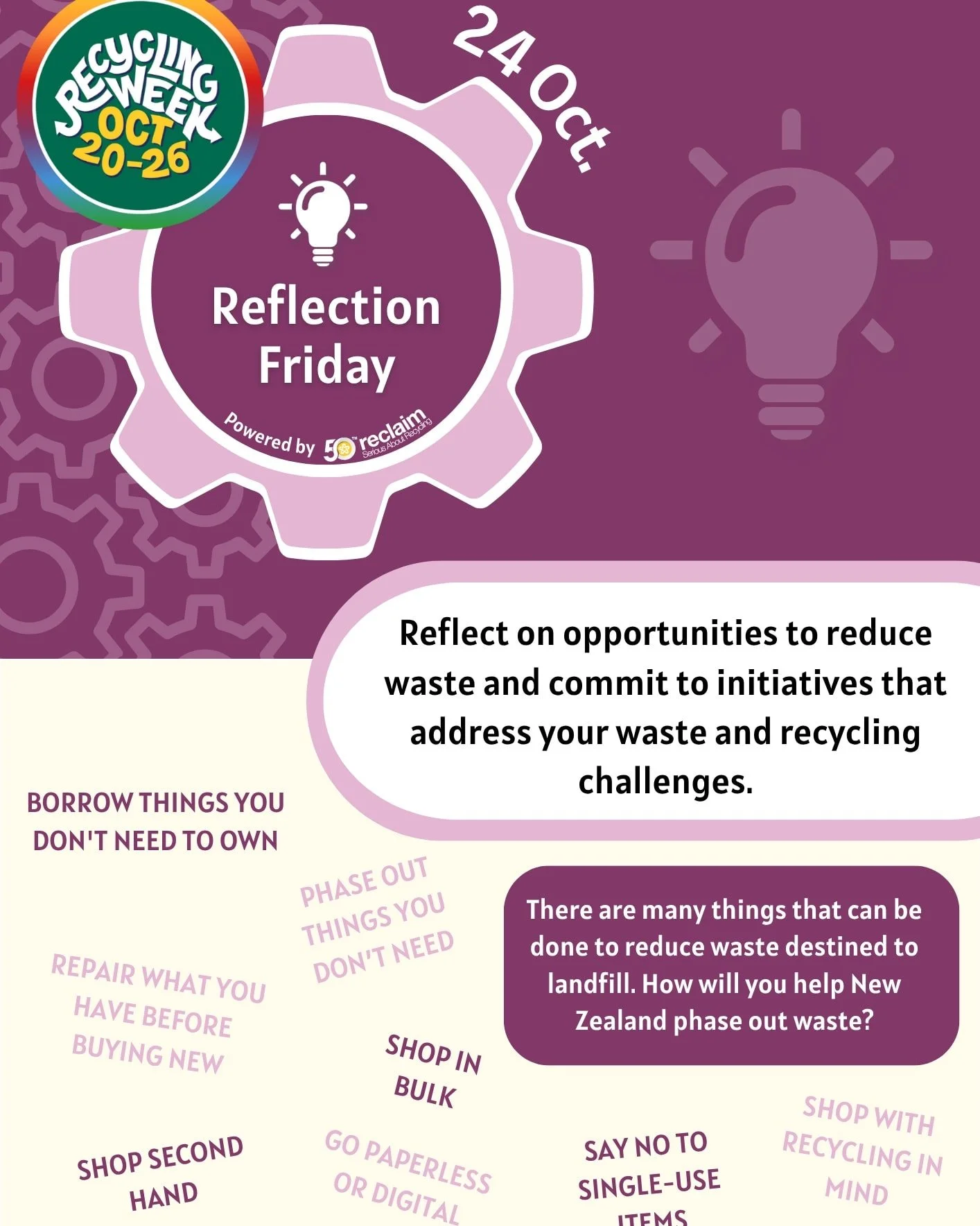 ♻️💚 It's RECYCLING WEEK 2025! 💚♻️
Day 5 - Reflections Friday
🚮 As Recycling Week nears its end for the year, we reflect on our opportunities to reduce waste and commit to initiatives that address our waste and recycling challenges.
There are nu