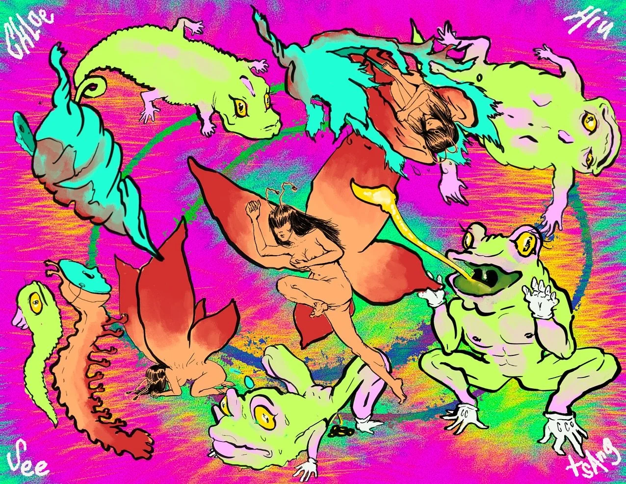 &ldquo;Butterfly + Frog Effect&rdquo; 🦋🐸
for @missapplemartini &lsquo;s Flux! zine, celebrating 5 years of their radio show 🎶💚 sold &amp; distributed at @paraiso.worldwide party at @laspalmasbrewing 
i usually shy away from bright colors but so g