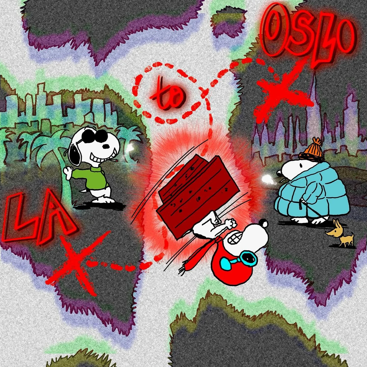 LA TO OSLO ft. joe cool, the red baron, &amp; puffer snoopy! 🐶 which snoop are u? 🫵🏼❓

cover art for &ldquo;Loose Ends&rdquo; by @hm_surf @omg_karma @rxknephew @lilxelly 🎶 go bump it neowwww, &ldquo;la to oslo&rdquo; full album coming soon 🎯