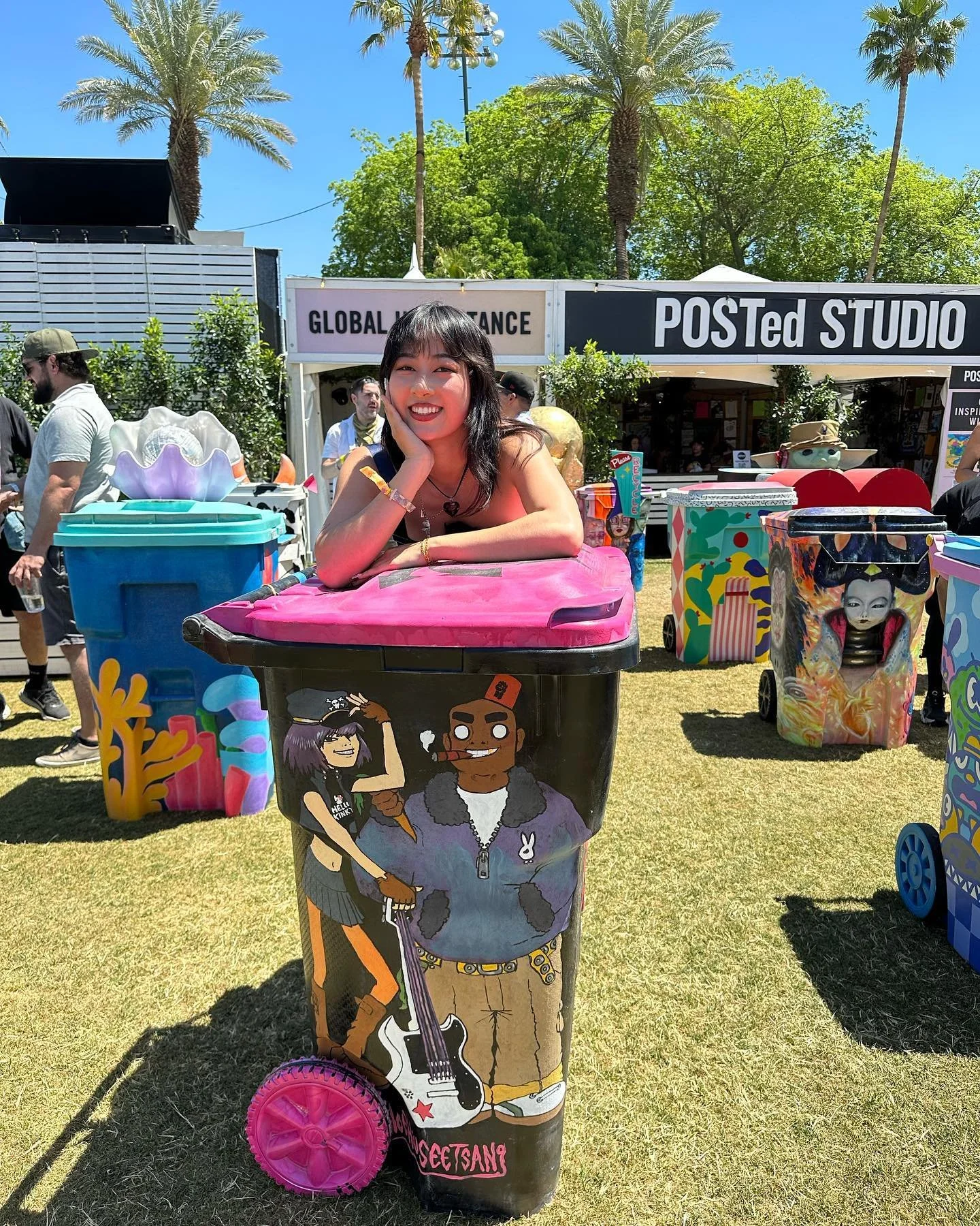 thank u @globalinheritance &amp; @coachella for the opportunity to showcase my original @gorillaz artwork in what i could call my biggest exhibition yet!! 🎡🎸🎹🧑🏼&zwj;🎤🎶🩵🫧💐
had a blast meeting all the talented artists &amp; seeing my favorite
