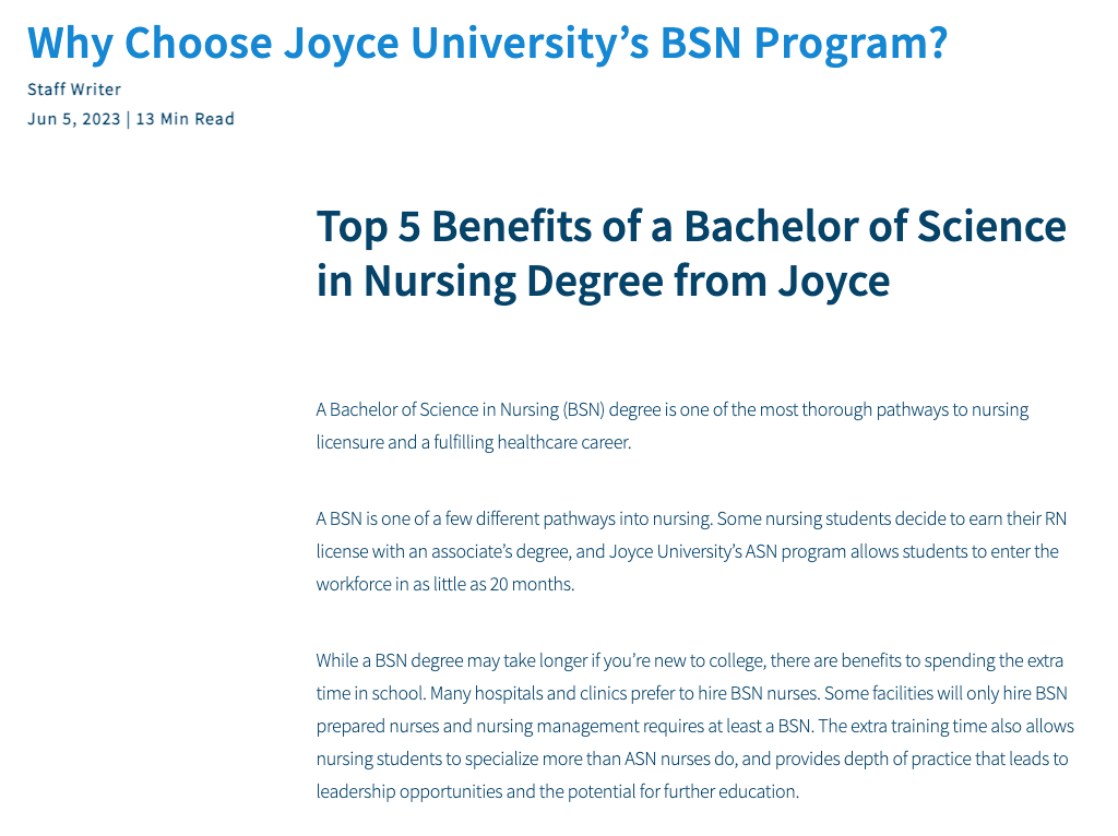 Why Choose Joyce University's BSN Program?